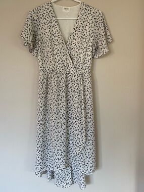 Sienna Sky White Midi Dress with Navy Floral